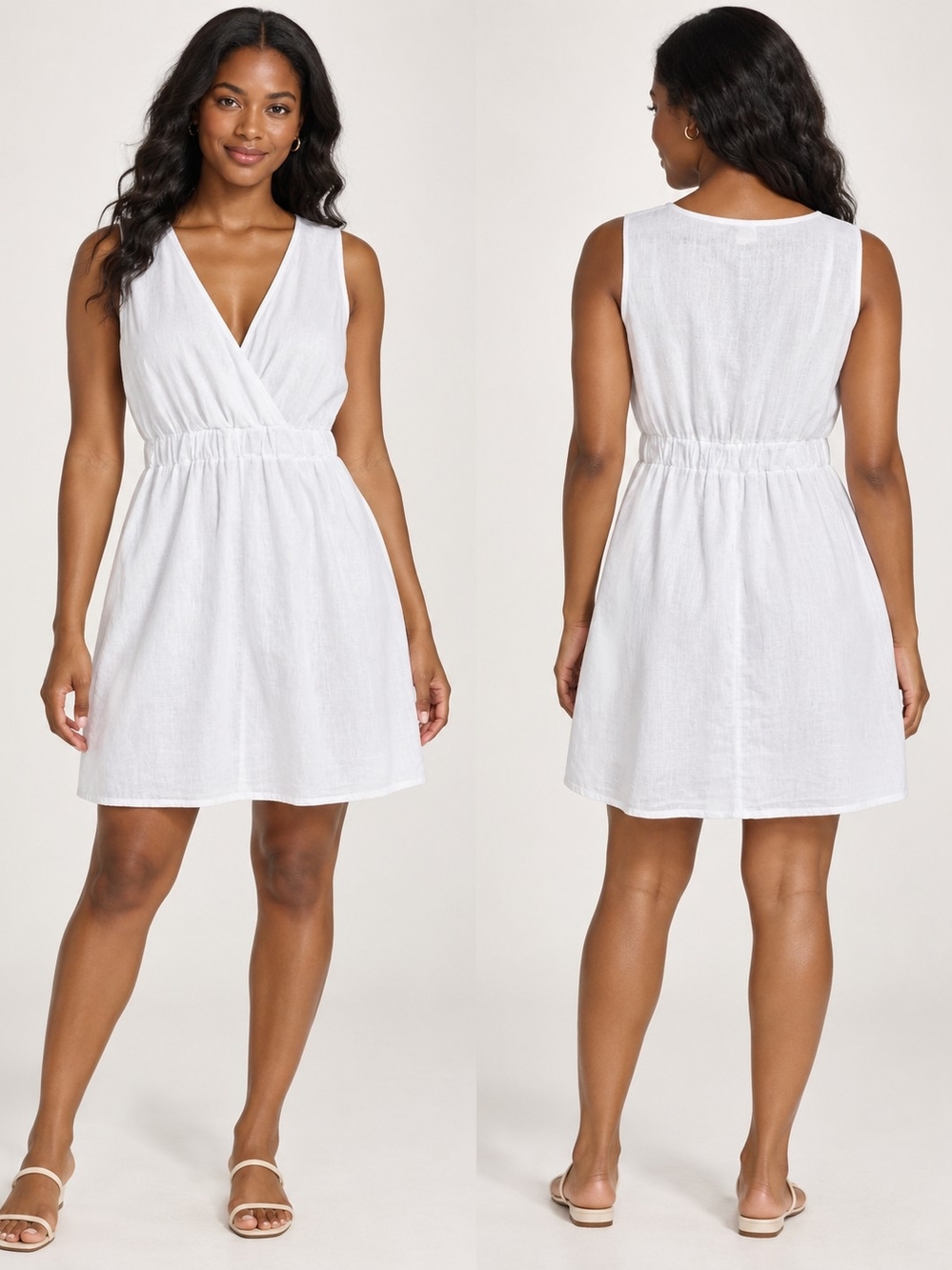 Spighedi Lino Italy White Linen Cotton Sleeveless Wrap Mini Dress Size L